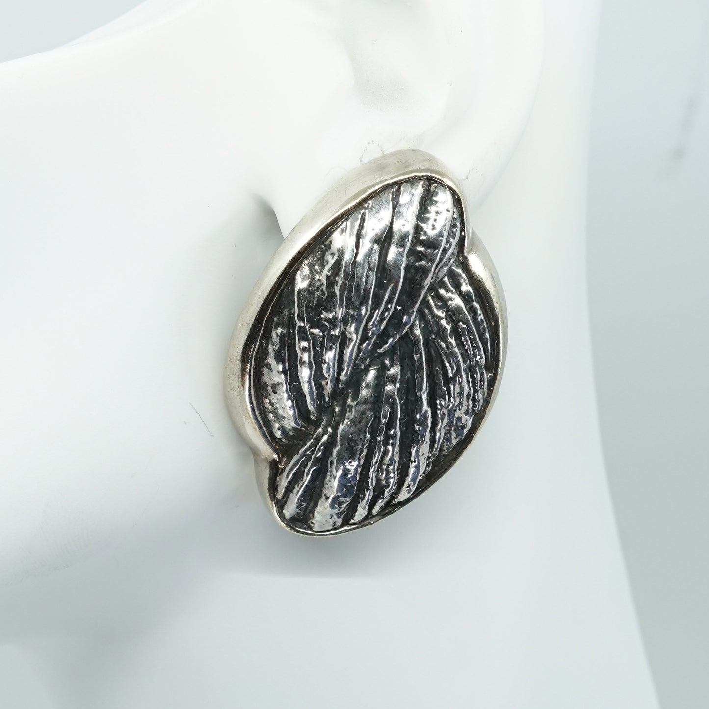 N. S. Bar-On 925 Large Clip On two tone Sterling 925 silver handmade earrings