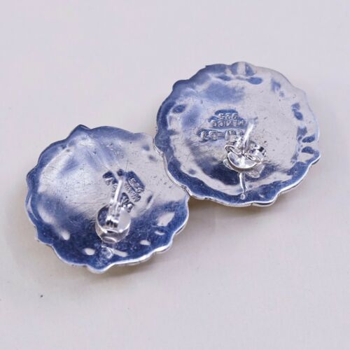 VINTAGE Mexico Sterling Silver .925 FLOWER DESIGN Studs EARRINGS W Cable Around