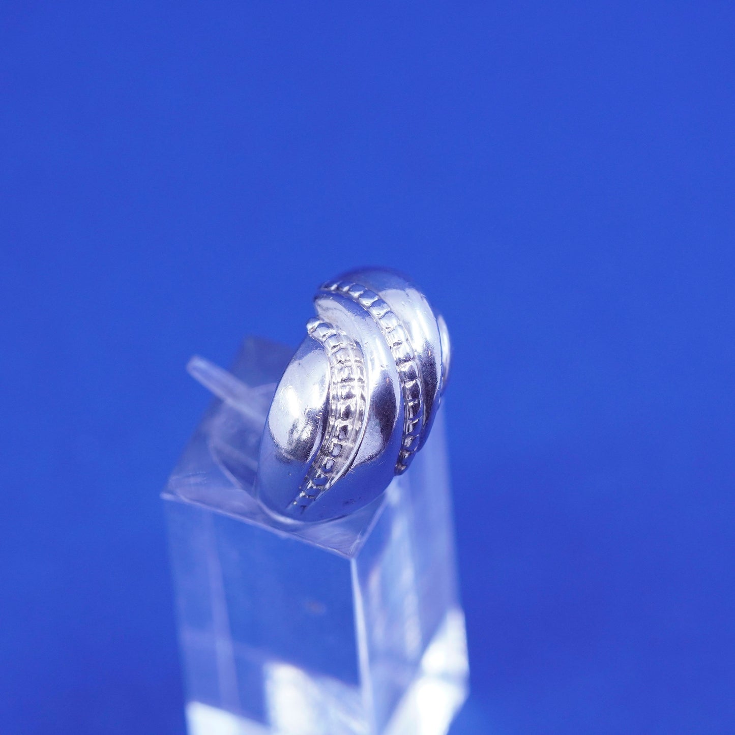 Size 6.5, vtg Sterling silver handmade ribbed ring, 925 statement band w/ wave
