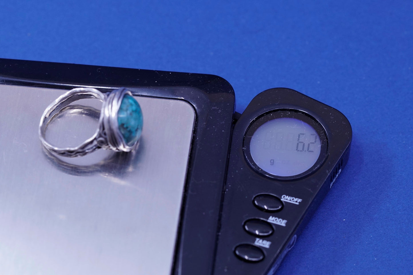 Size 7.75, vintage Israel Sterling silver handmade ring with turquoise