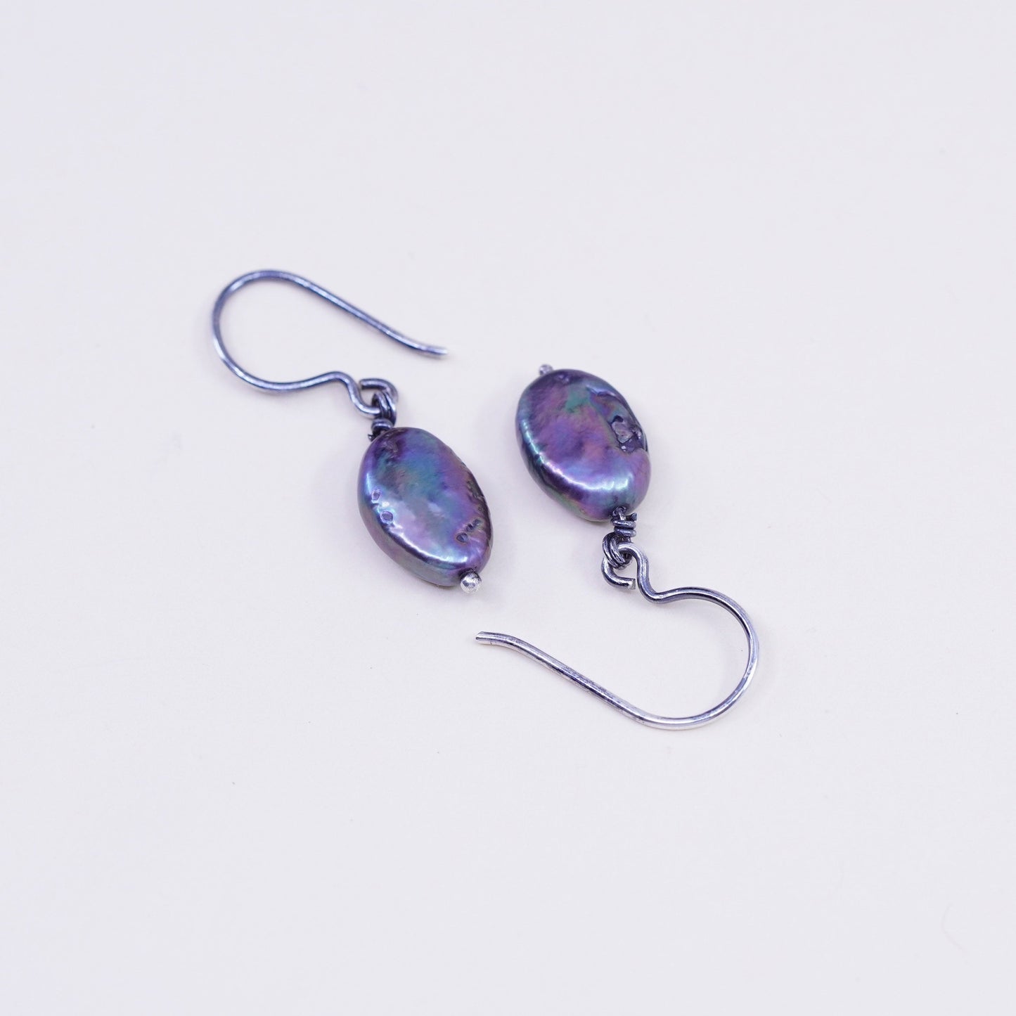 Vintage Sterling 925 silver handmade earrings with black pearl drop