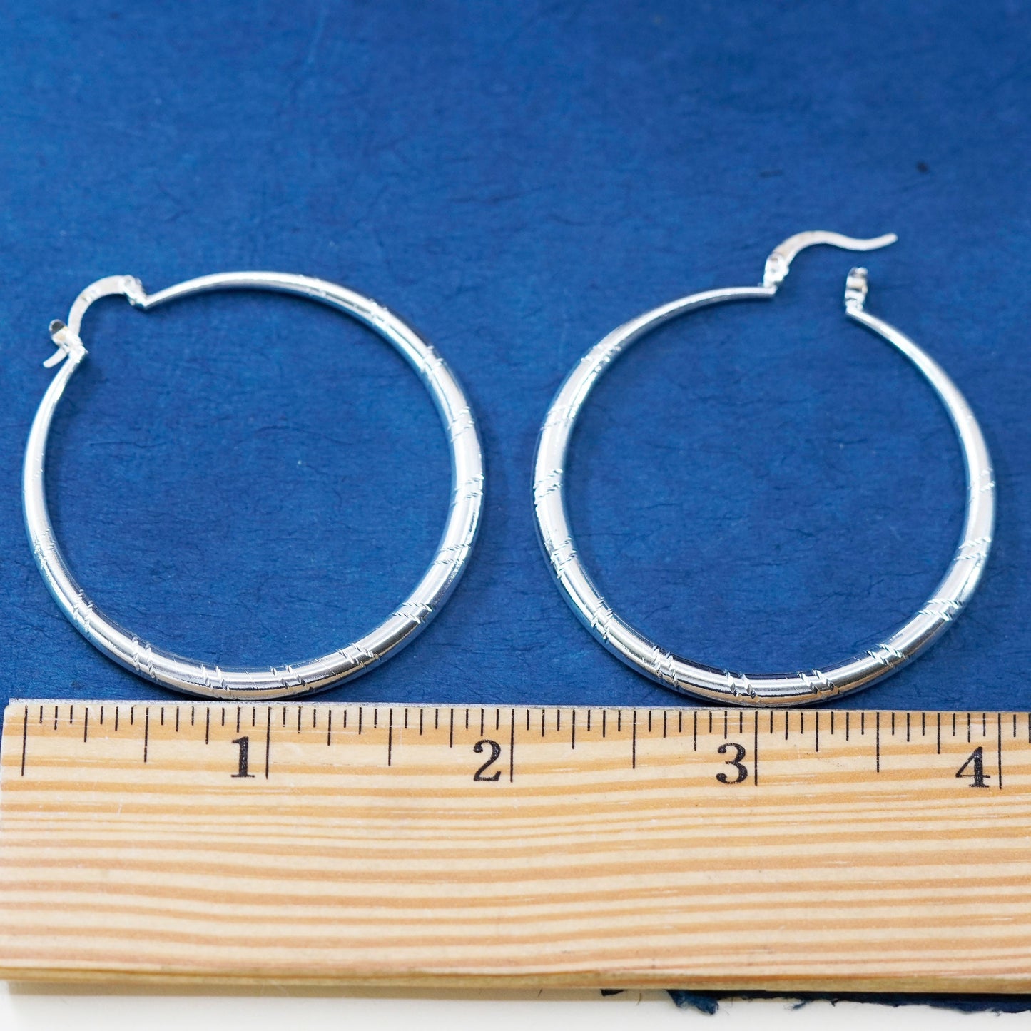 1.75”, vintage Sterling silver handmade hoop earrings, 925 huggie