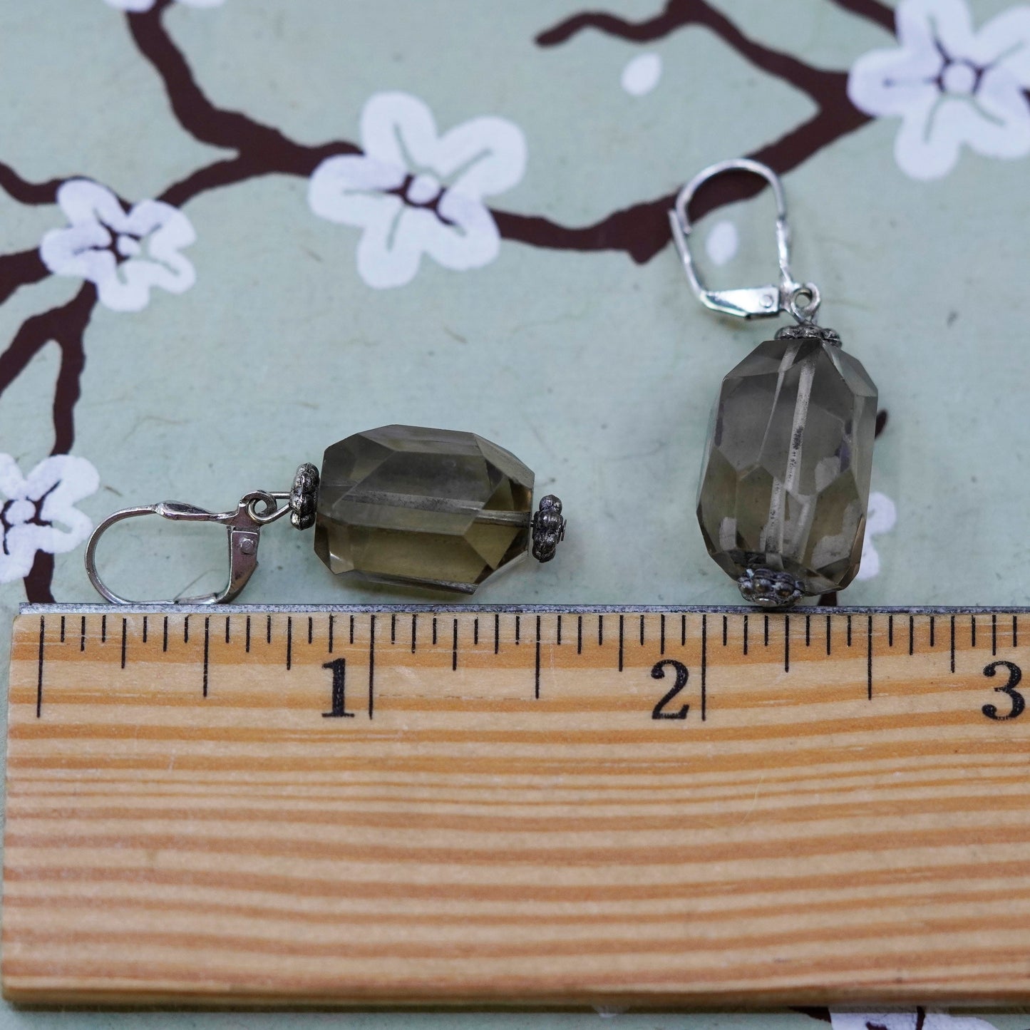 Vintage Sterling 925 silver handmade earrings with smoky quartz mugger
