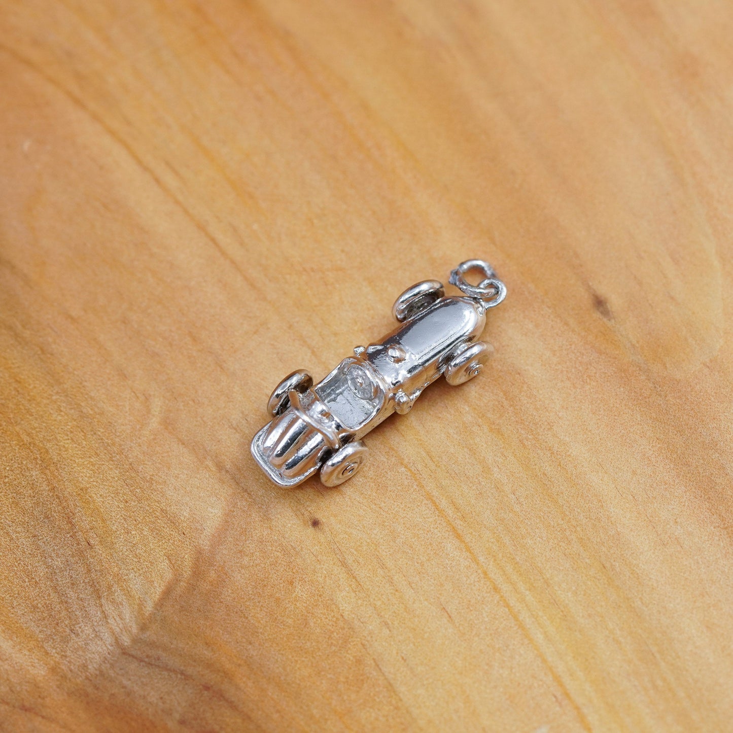 Vintage Sterling silver handmade pendant, 925 racing car charm with mouse rat