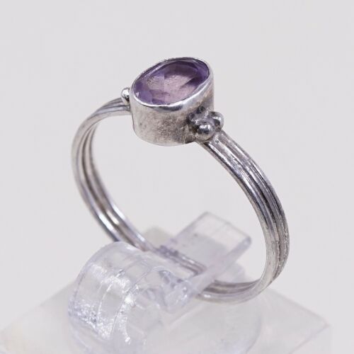 Sz 4.75, Vtg Sterling silver handmade ring, Engagement 925 W/ Oval Amethyst