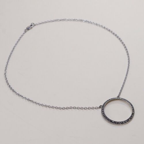 15”, Judith Jack 925 Sterling Silver Circle Chain Necklace W/ Marcasite Pendant