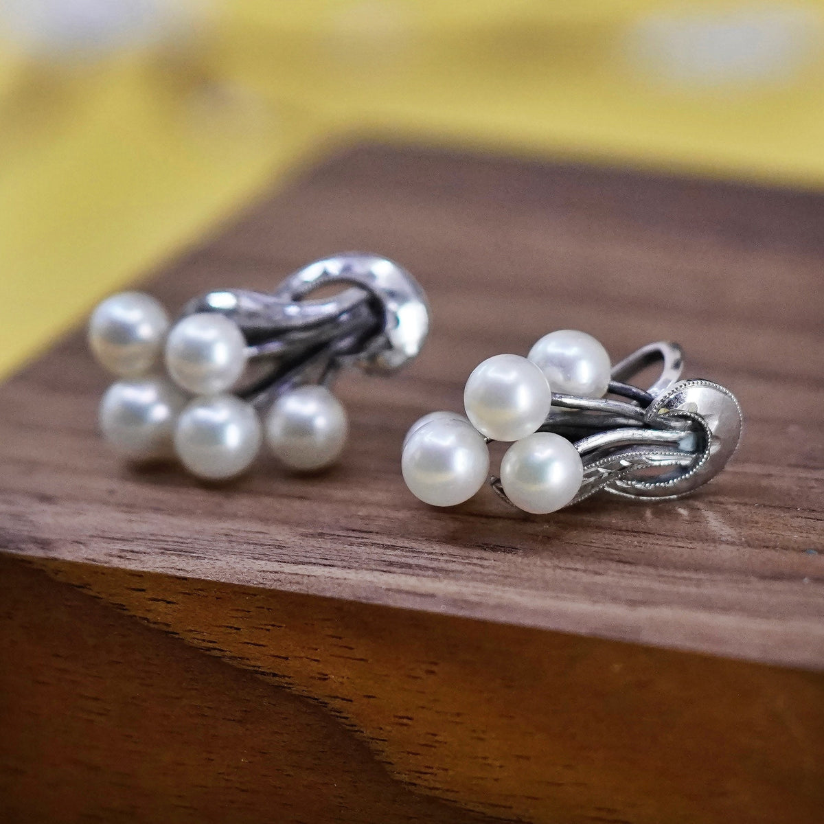 Vintage Sterling 925 silver screw handmade earrings with pearl