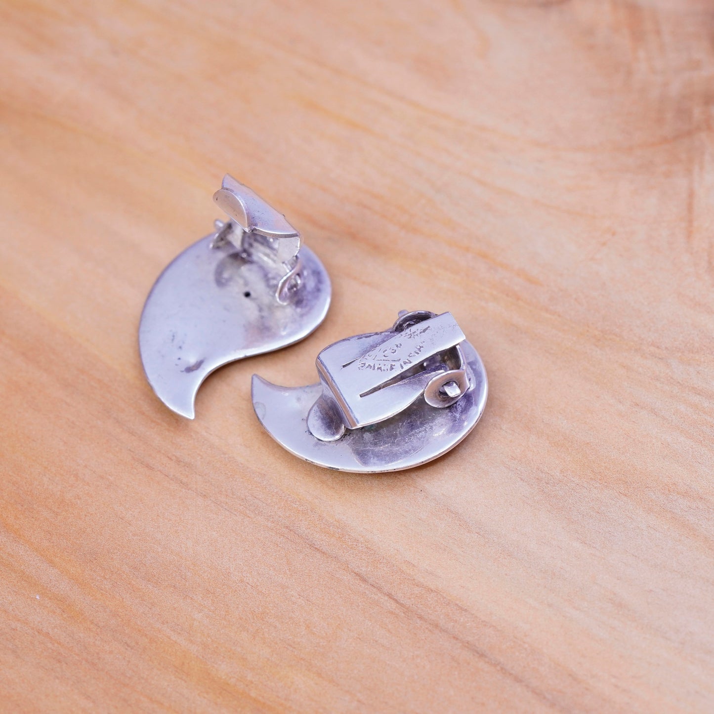 Siam sterling silver clip on earrings, 925 India teardrop earrings, niello