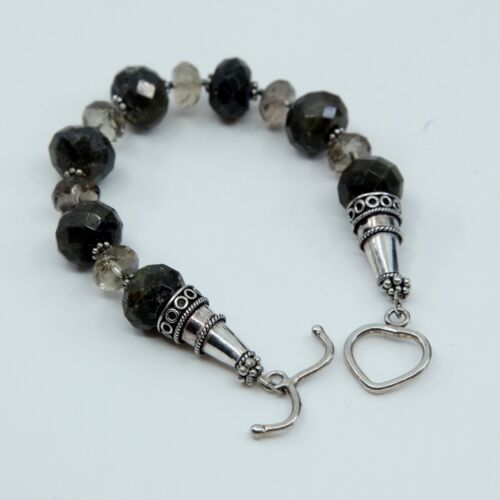 7”, Vtg Sterling Silver Handmade Bead Bracelet, taxco 925 silver n labradorite