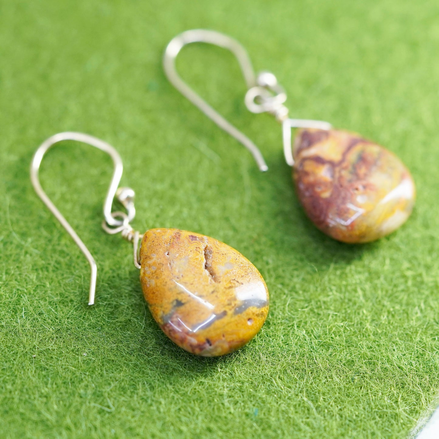 Vintage Sterling 925 silver handmade earrings with yellow jasper drops