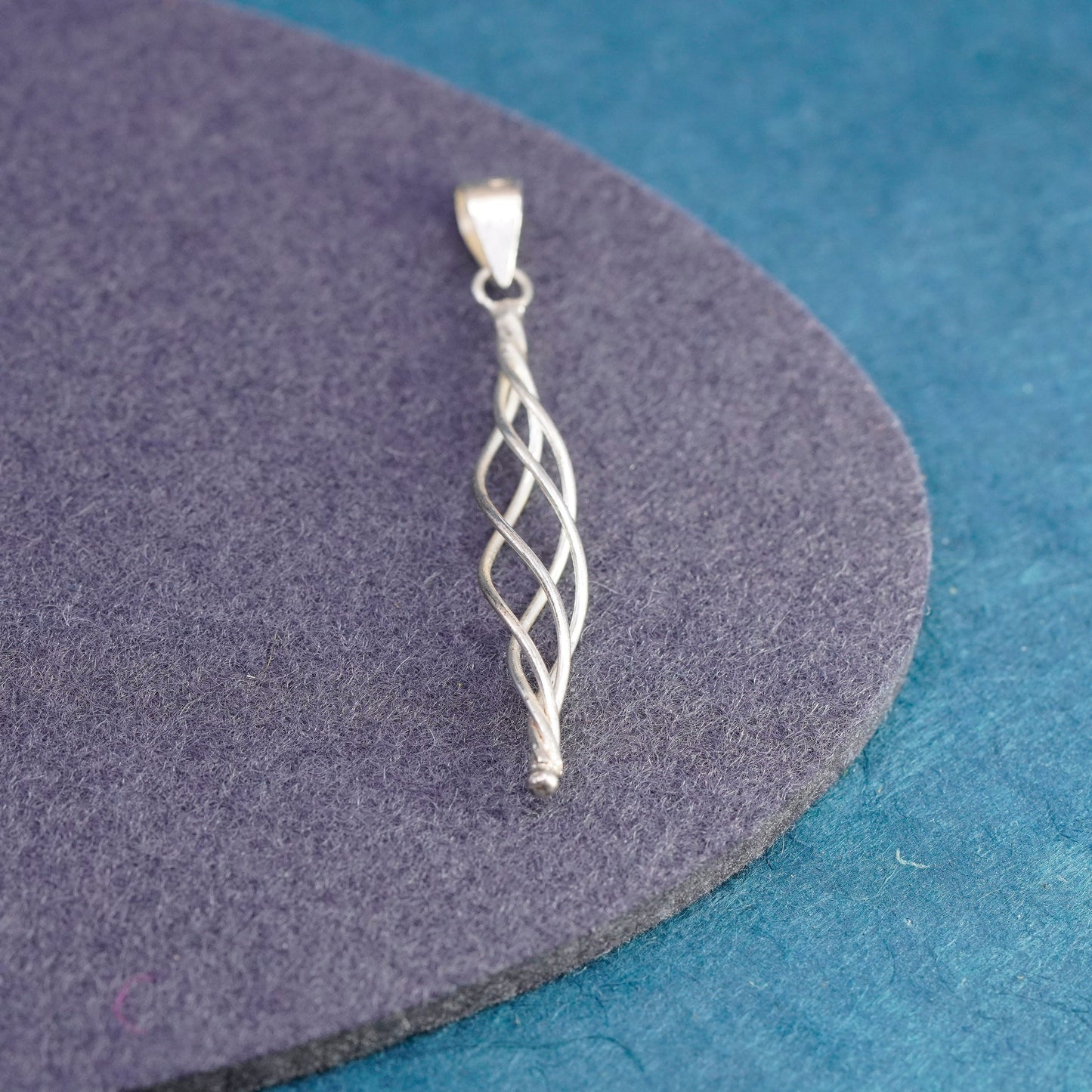 Vintage Sterling silver handmade pendant, modern 925 twisted drop