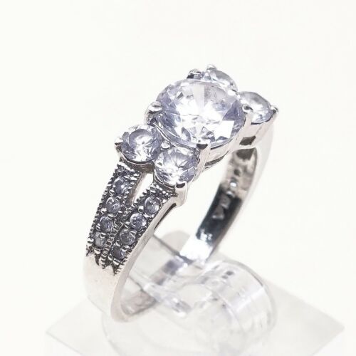 Sz 9, vintage Sterling Ring, 925 Silver Engagement Ring W/ cluster Crystal