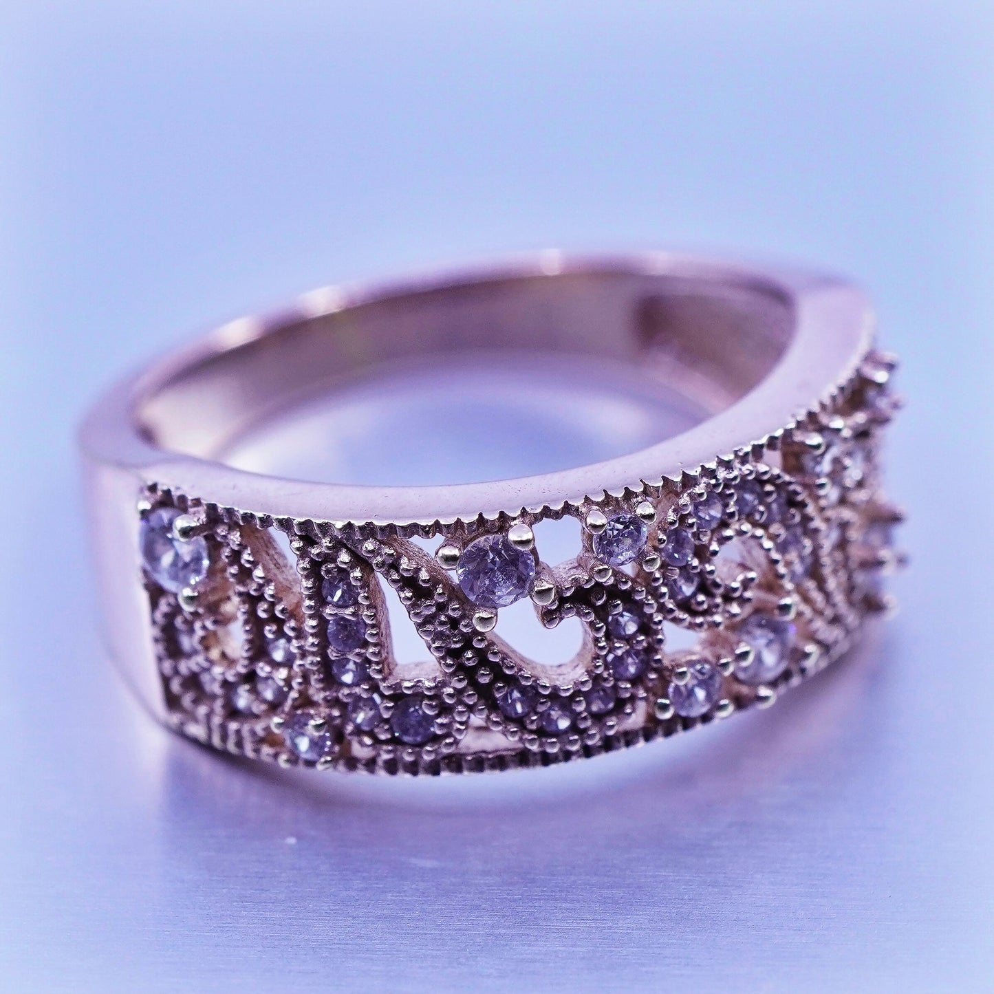 Size 7, vintage vermeil rose gold over Sterling 925 silver band ring cluster Cz
