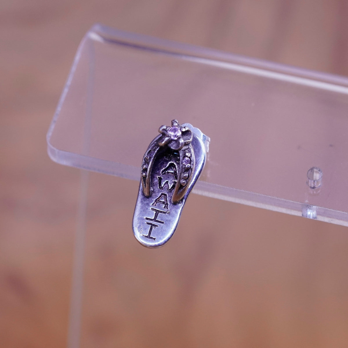 Hawaii Sterling 925 silver sandal flip flop studs earrings with flower and cz