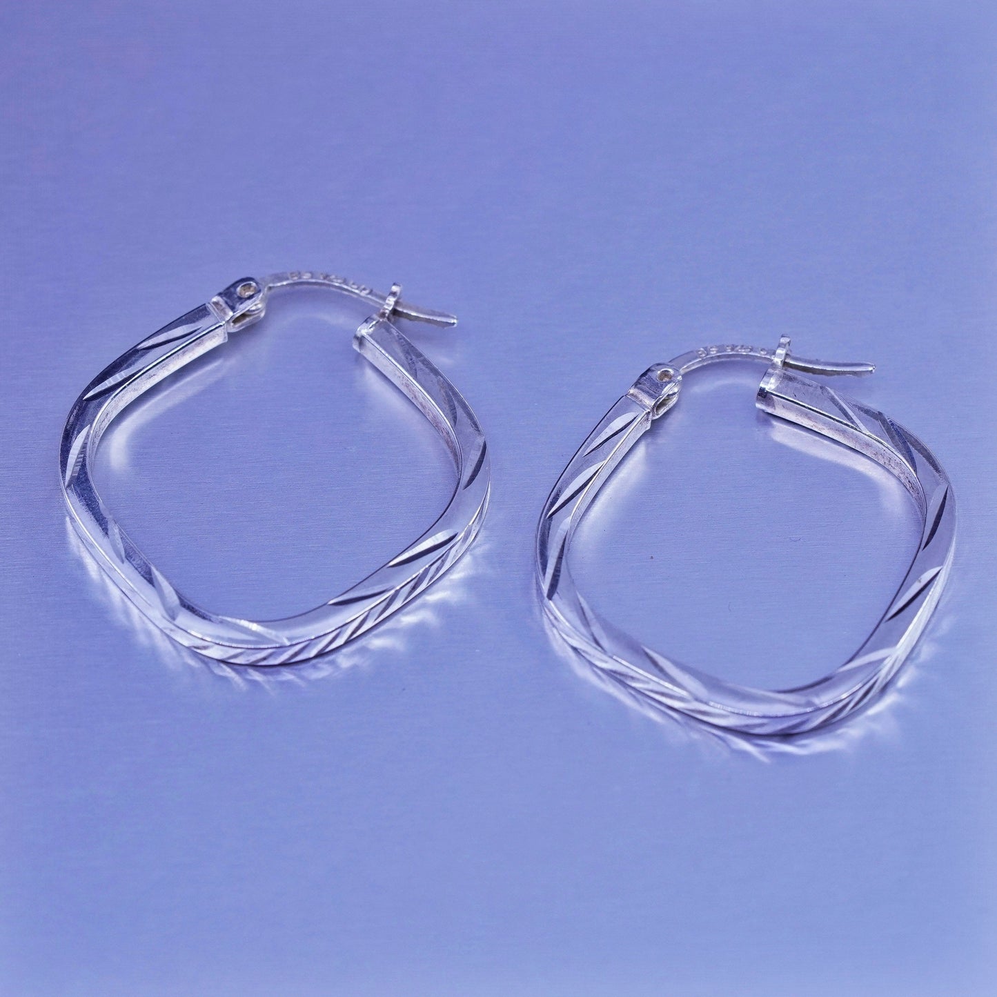 1”, vintage Sterling silver handmade earrings, textured 925 simple square hoops