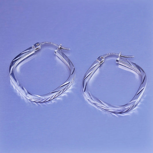 1”, vintage Sterling silver handmade earrings, textured 925 simple square hoops