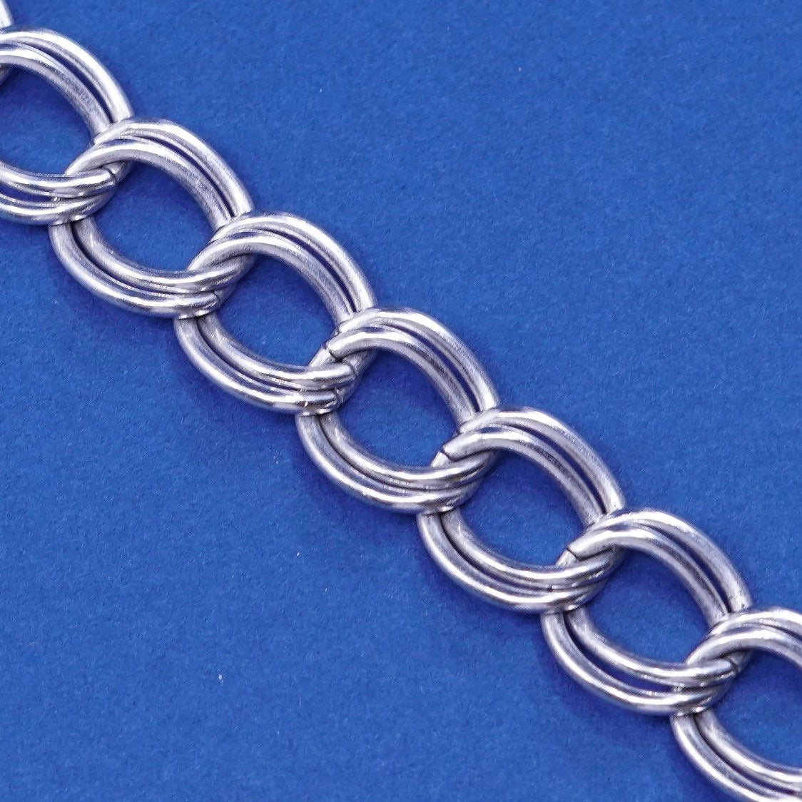 7" 13mm automark Sterling silver handmade charm bracelet, 925 double curb chain