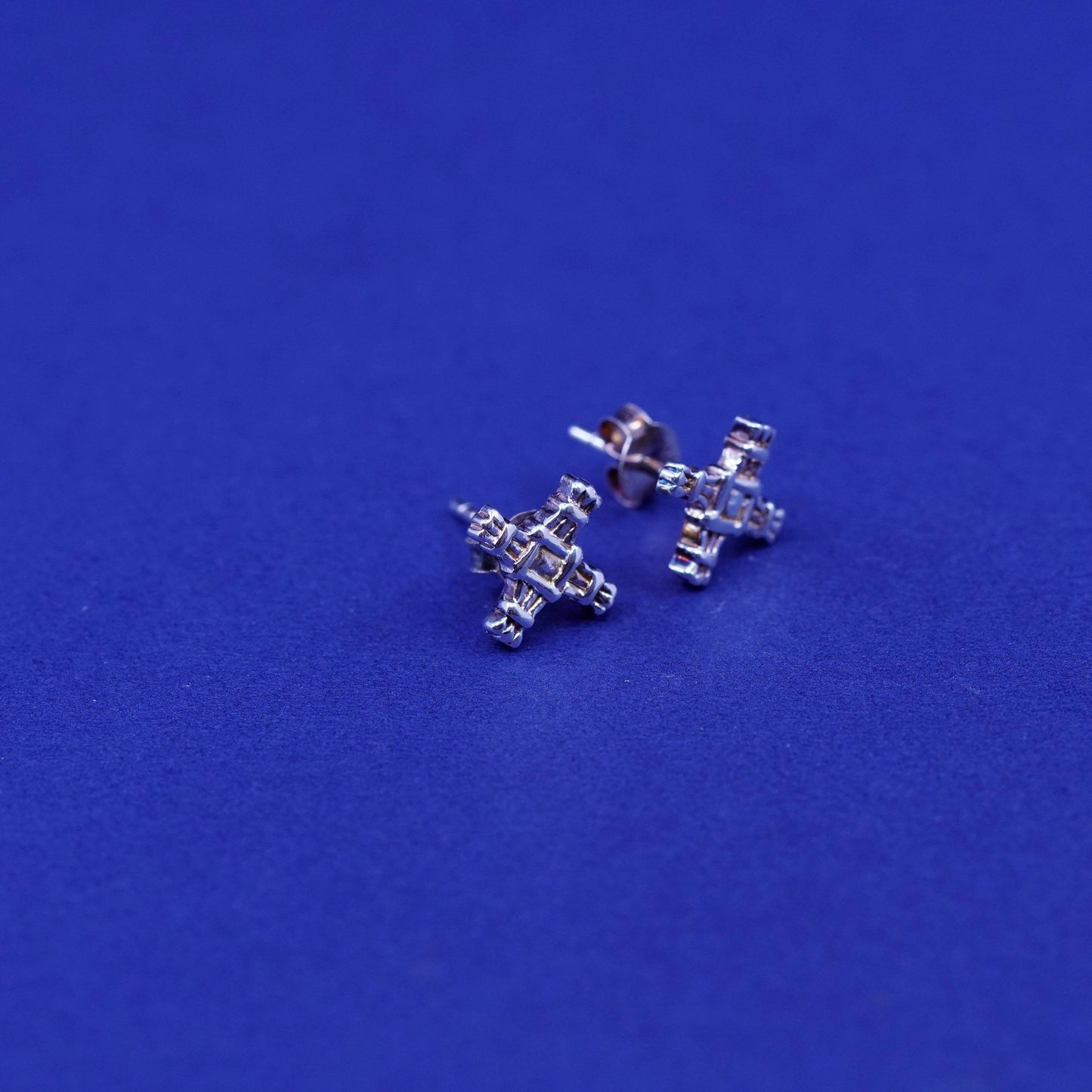 Vintage Sterling silver handmade studs, 925 cross earrings