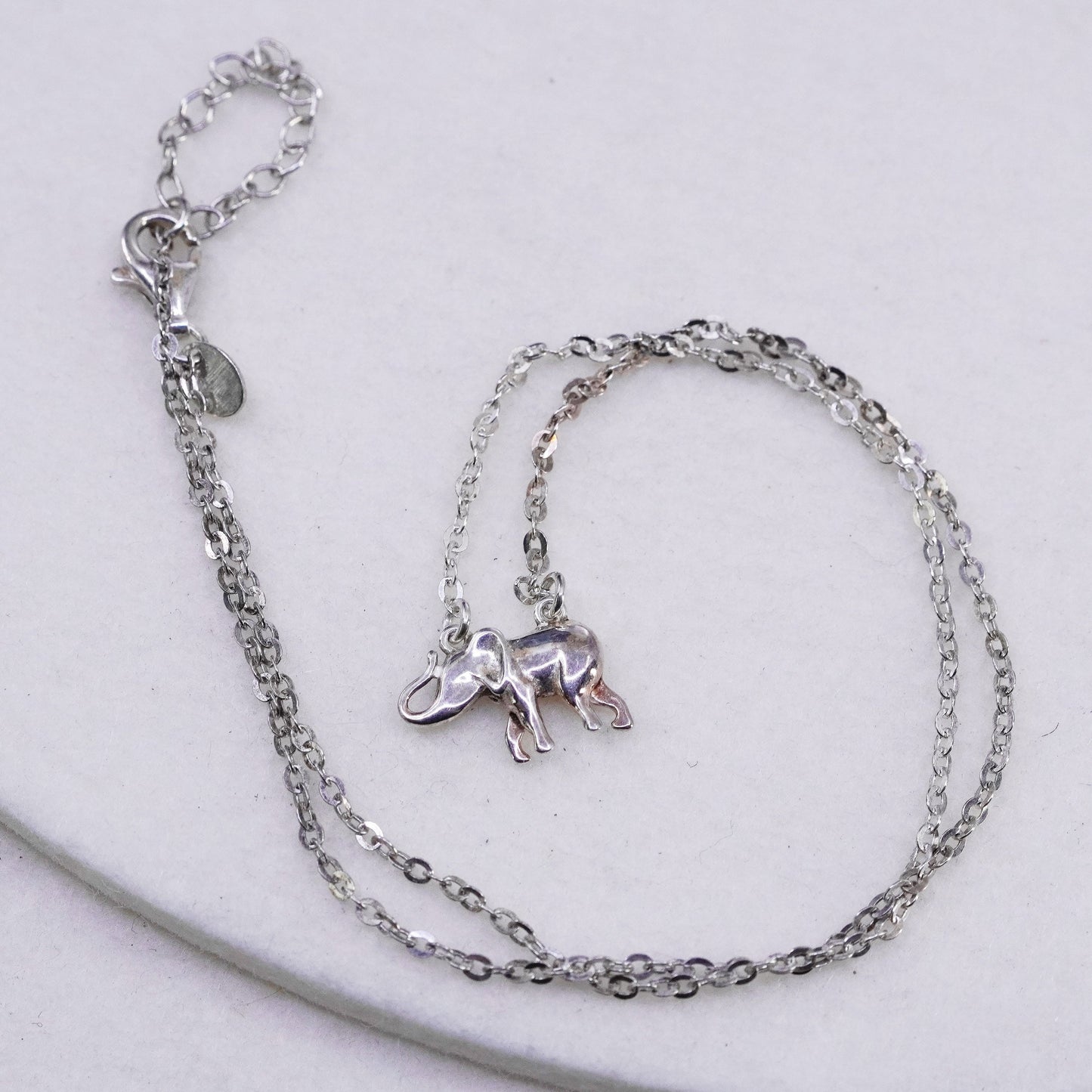 16+2”, Dyadema Sterling 925 silver elongated chain necklace elephant pendant