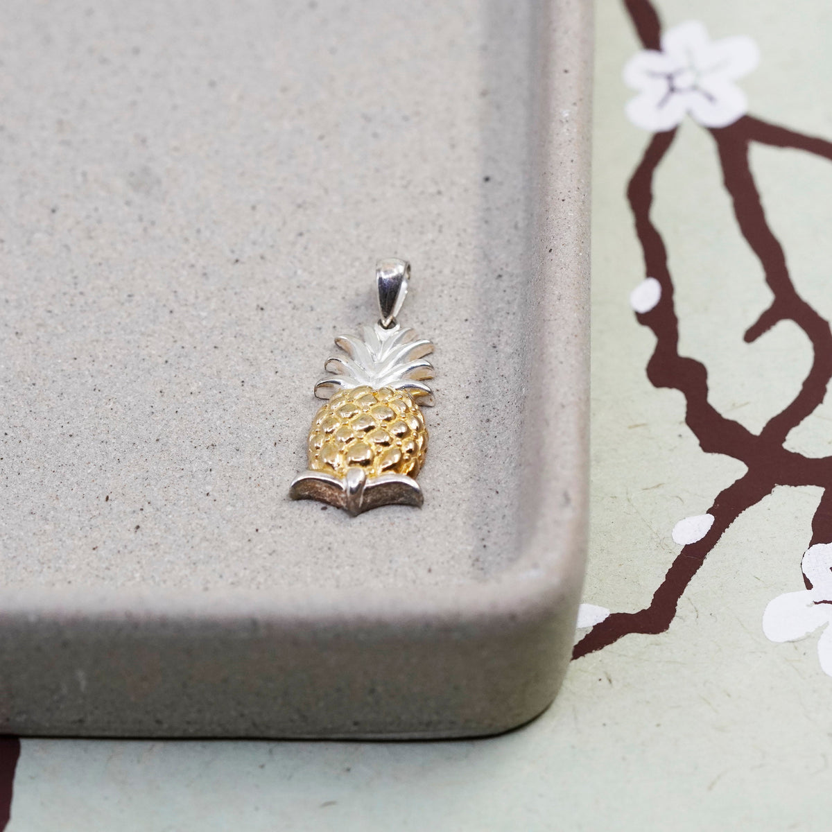 Vintage two tone Solvar handmade Sterling 925 silver pineapple pendant