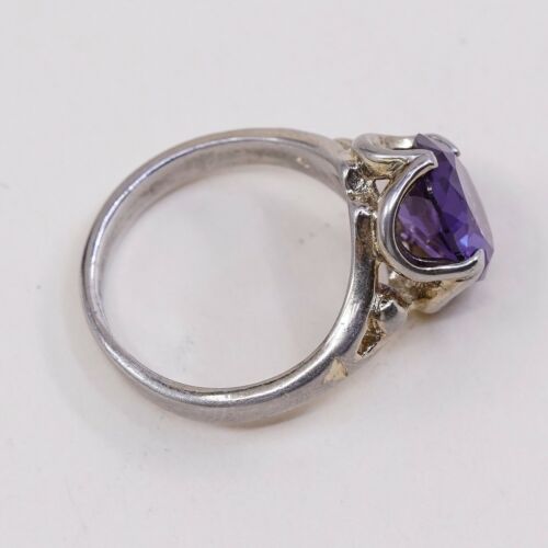 Sz 5, Vtg Sterling silver handmade ring, Engagement 925 W/ Oval Amethyst
