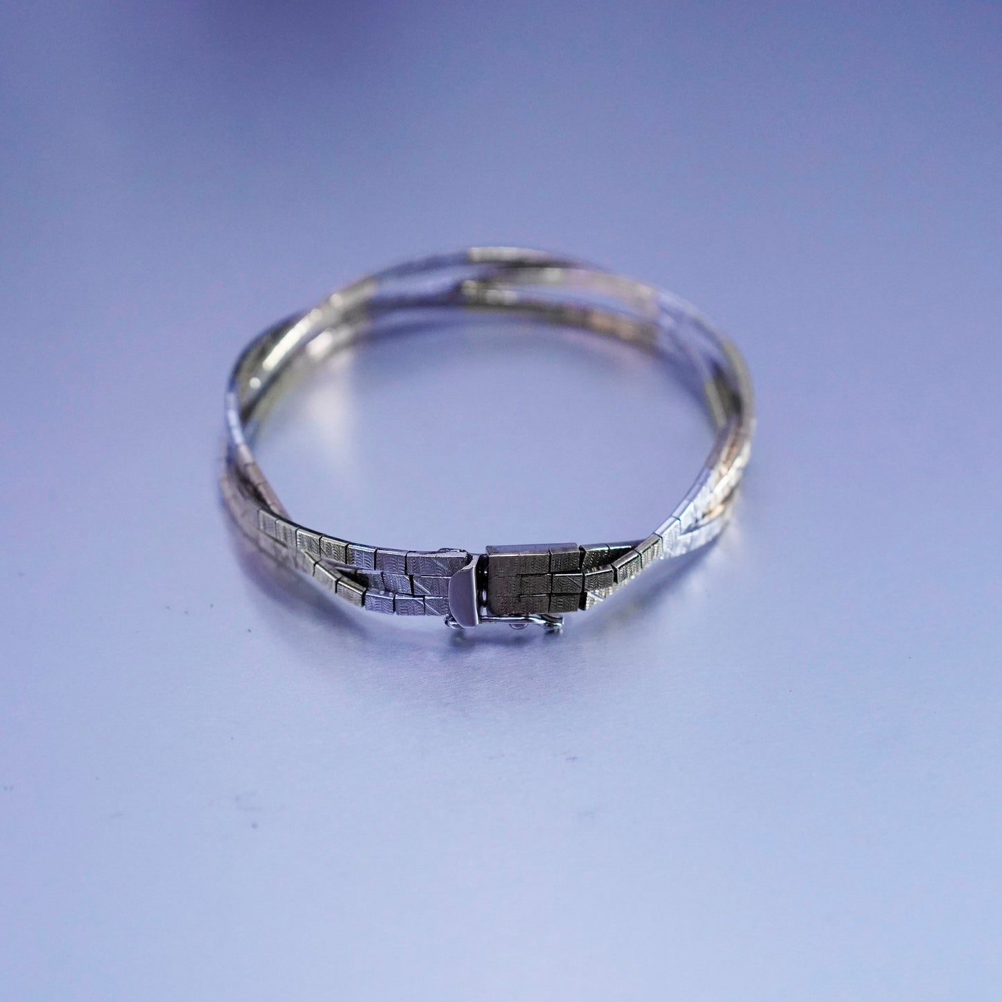 6.75”, Italy triple tone Sterling 925 silver bracelet, twisted omega chain