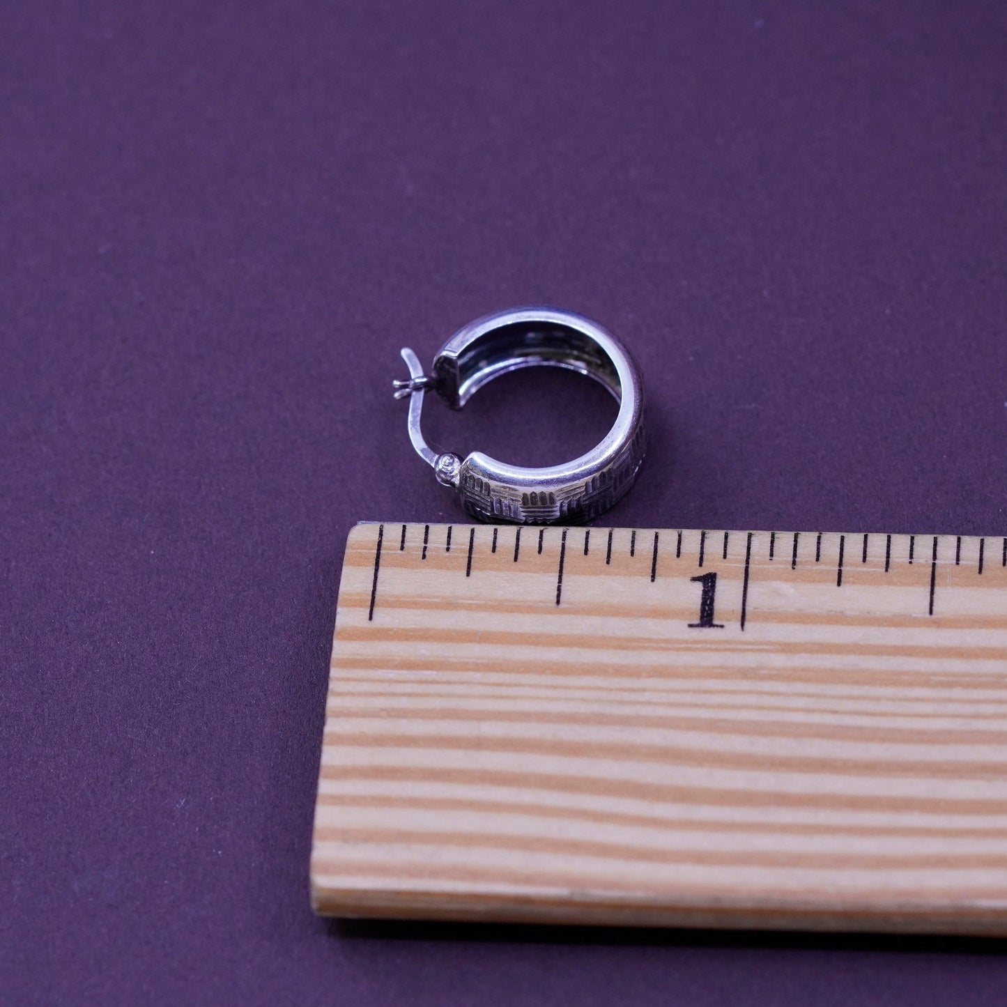 0.5”, vintage Sterling silver hoop earrings, 925 textured hoops