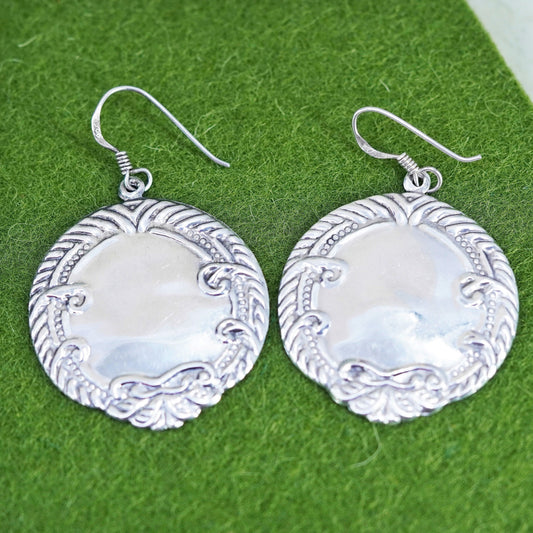 Vintage modern sterling silver handmade earrings, textured 925 tag dangles