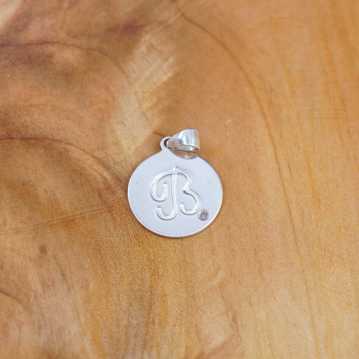 Vintage Sterling silver initial pendant, 925 circle with letter B