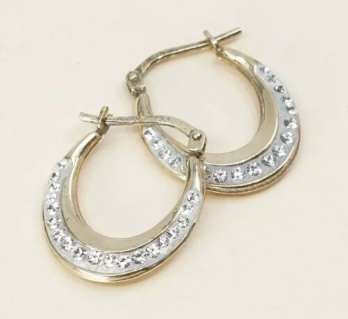 0.75”, Gold over sterling silver 925 earrings Hoops W Crystal, Stamped 925
