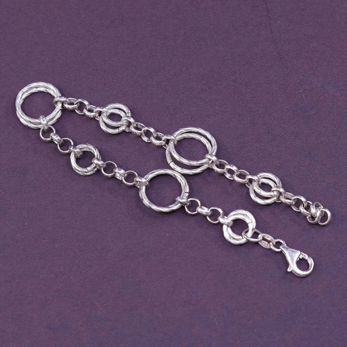 7", Sterling silver handmade charm bracelet, italy 925 entwined circle chain