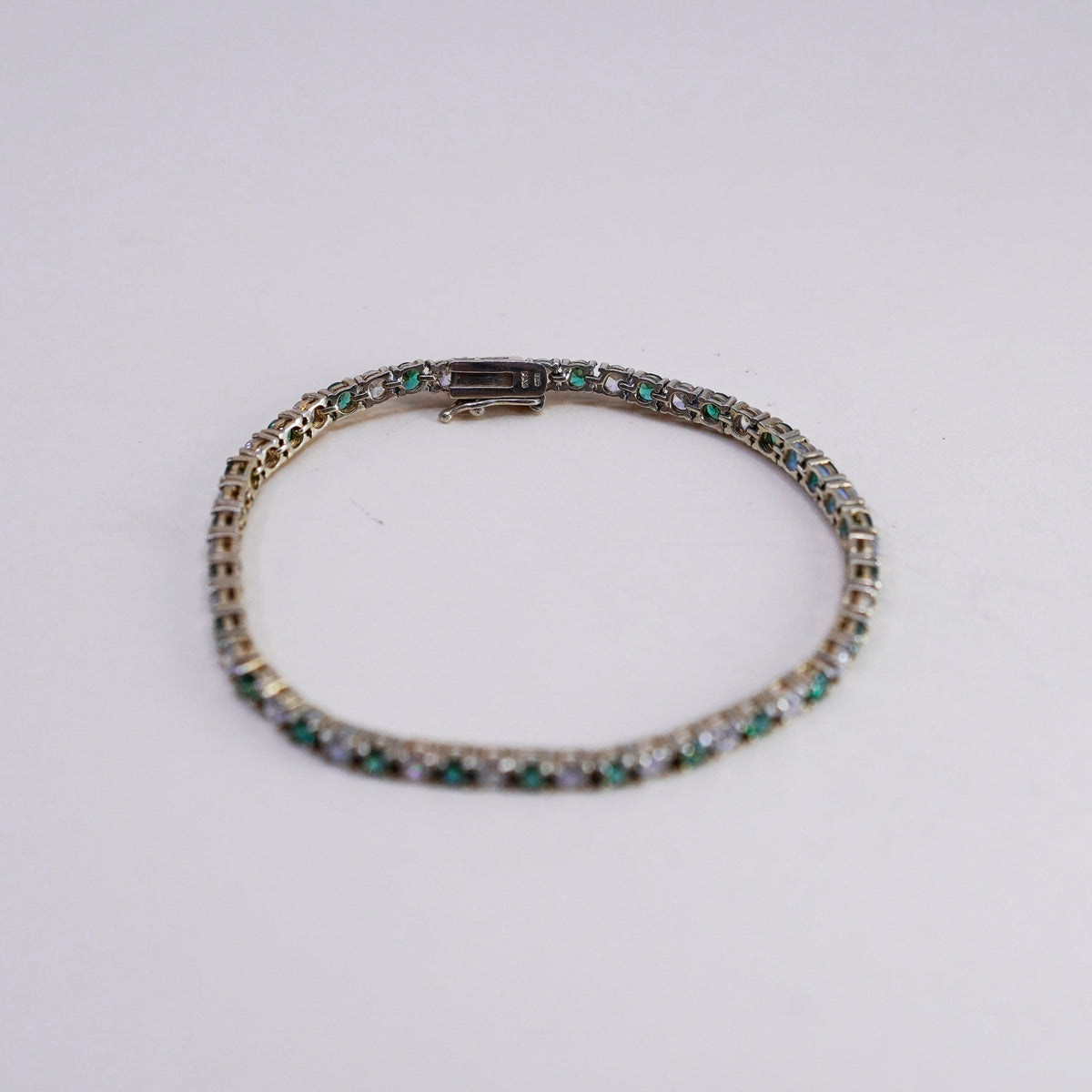 7.25”, Vintage vermeil gold over sterling silver tennis bracelet, 925 chain cz