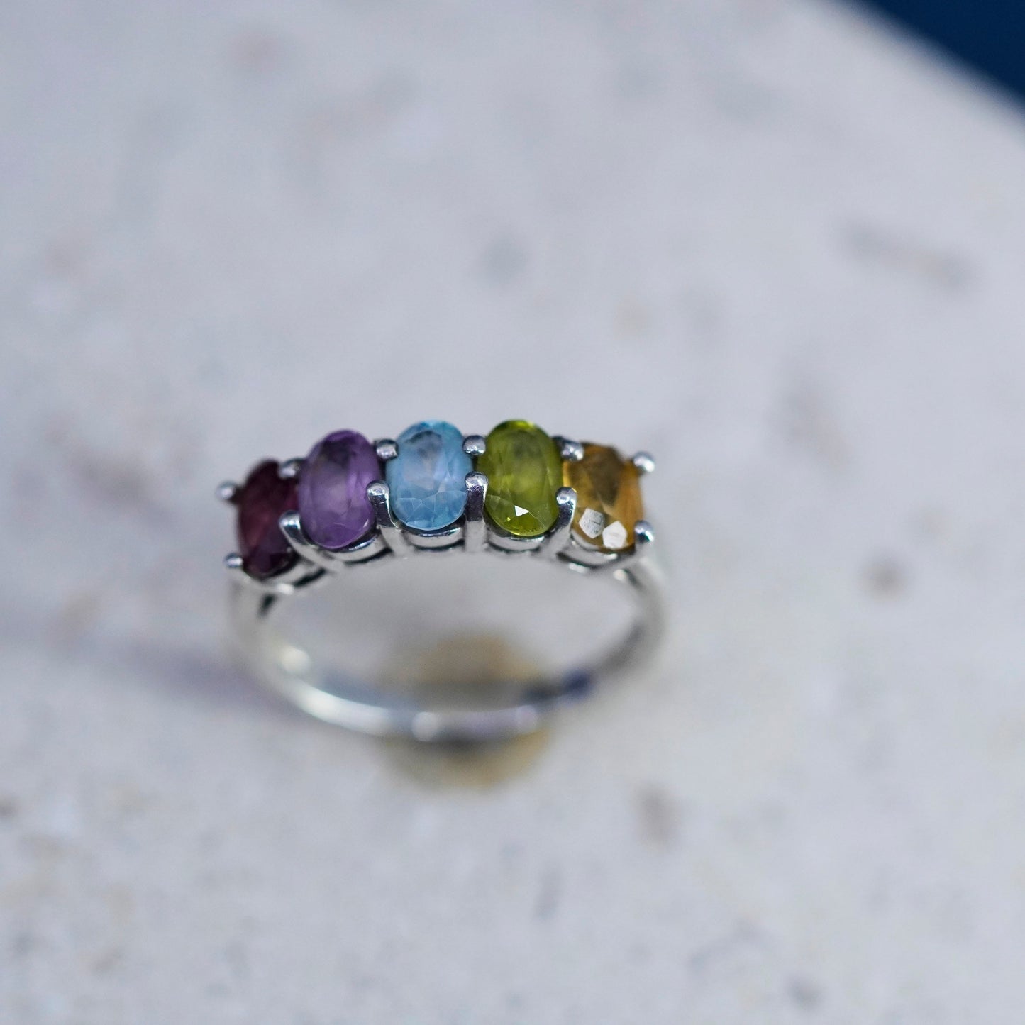 Size 7.25, VTG Sterling silver 925 handmade ring peridot citrine amethyst topaz