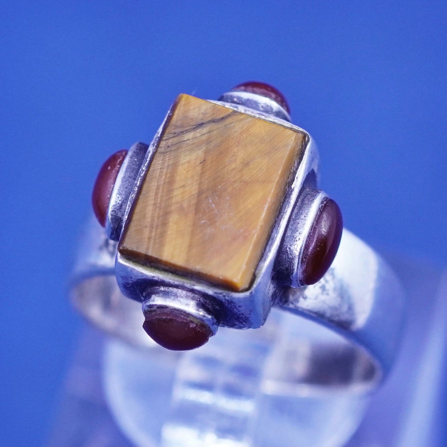 Size 7, vintage Sterling 925 silver handmade ring w/ golden tiger eye carnelian