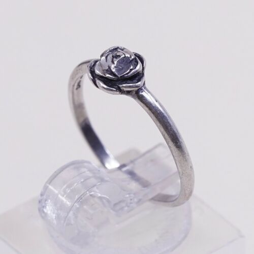 Size 5.25, Shube Sterling 925 Silver Handmade Rose Bud Flower Band Ring