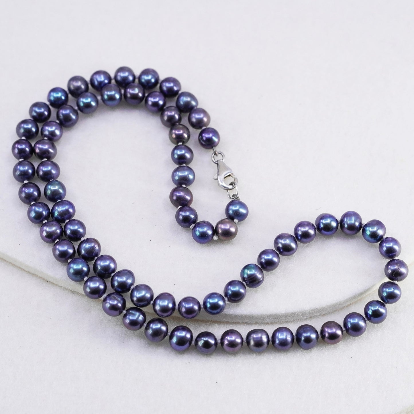 18”, vintage 6mm black pearl necklace with Sterling 925 silver clasp