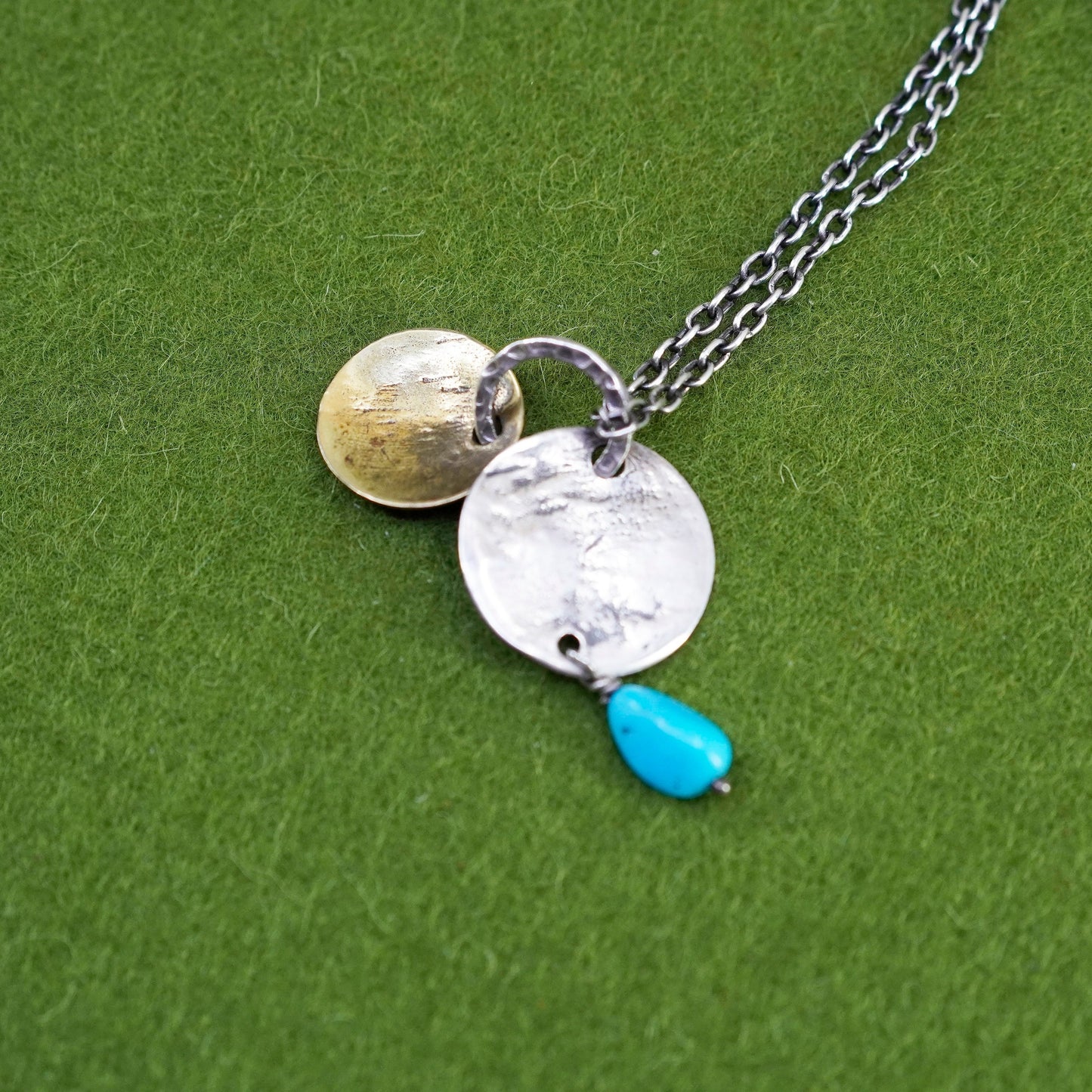 16+2”, Silpada 925 Sterling Silver necklace, Turquoise Brass Disc Pendant N1835