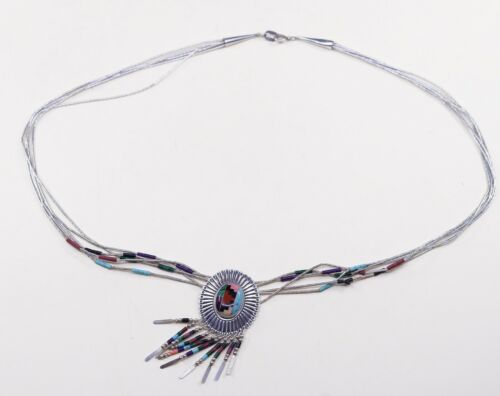 18”, Q.T Sterling handmade necklace, 925 Liquid Silver Multi Strands W/ Pendant