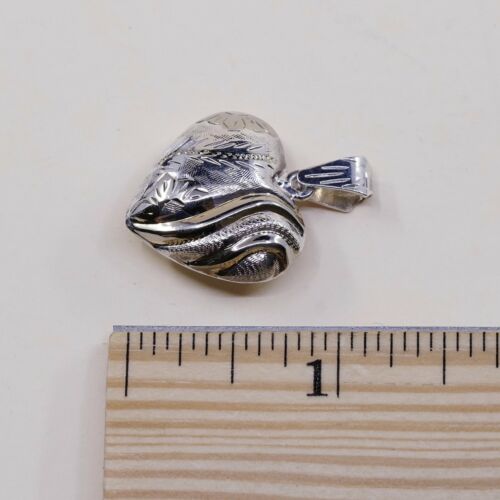 Vintage sterling silver handmade pendant, fine 925 silver Puffy heart charm
