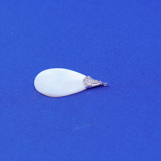 Vintage sterling 925 silver handmade pendant with teardrop mother of pearl