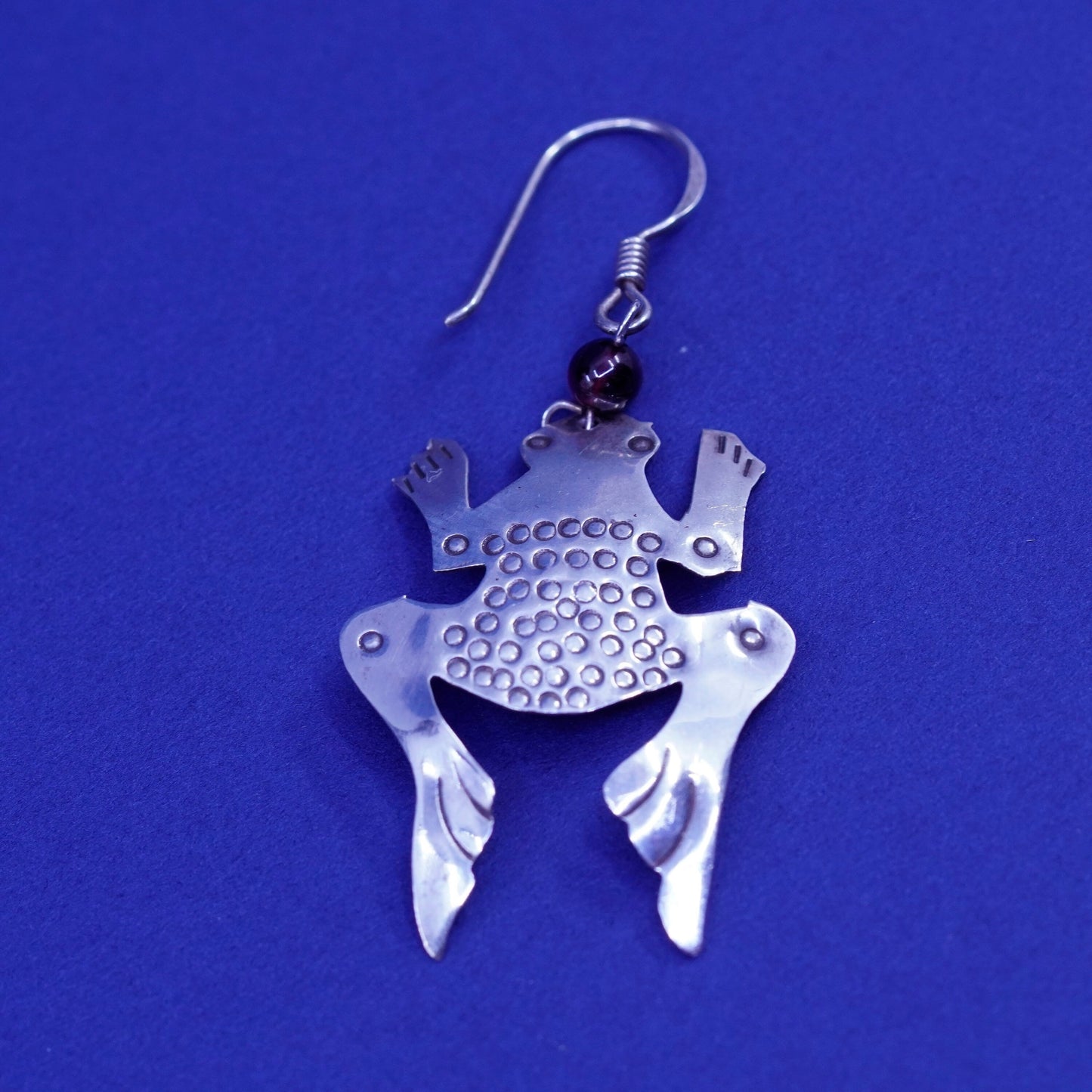 Vintage boma sterling 925 silver handmade frog earrings with garnet