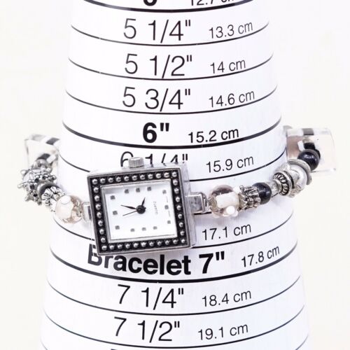 6.5”, Vtg Watch With Handmade Sterling 925 Silver Clasp And Beads Bracelet Band