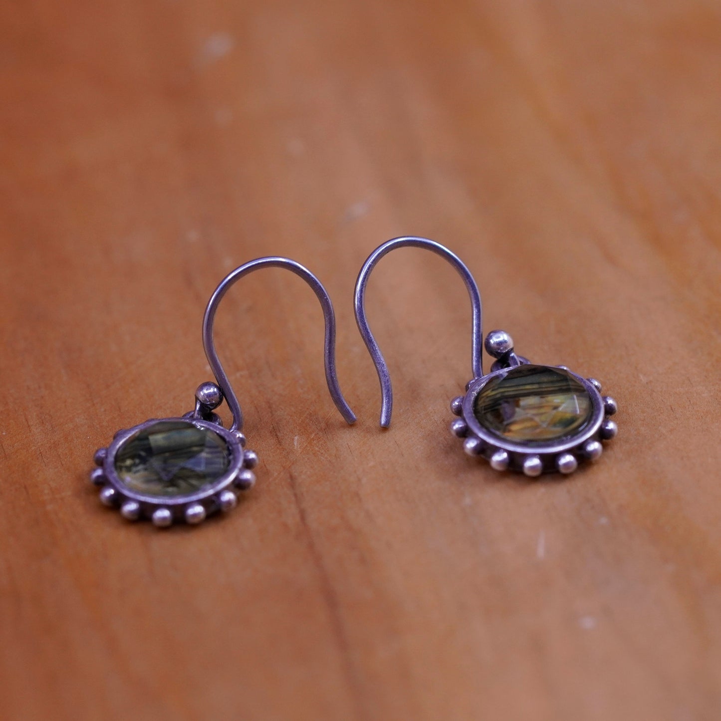 Vintage Sterling 925 silver handmade earrings with abalone glass cover beads