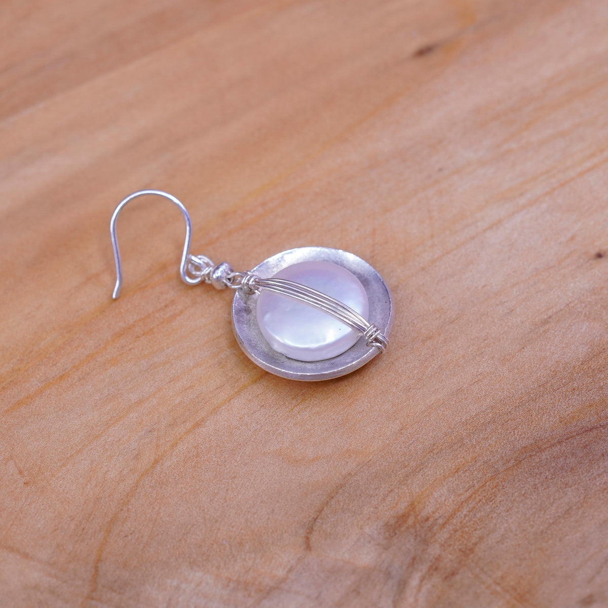 Retired Sterling 925 Silver 925 disc handmade Coin Pearl Earrings