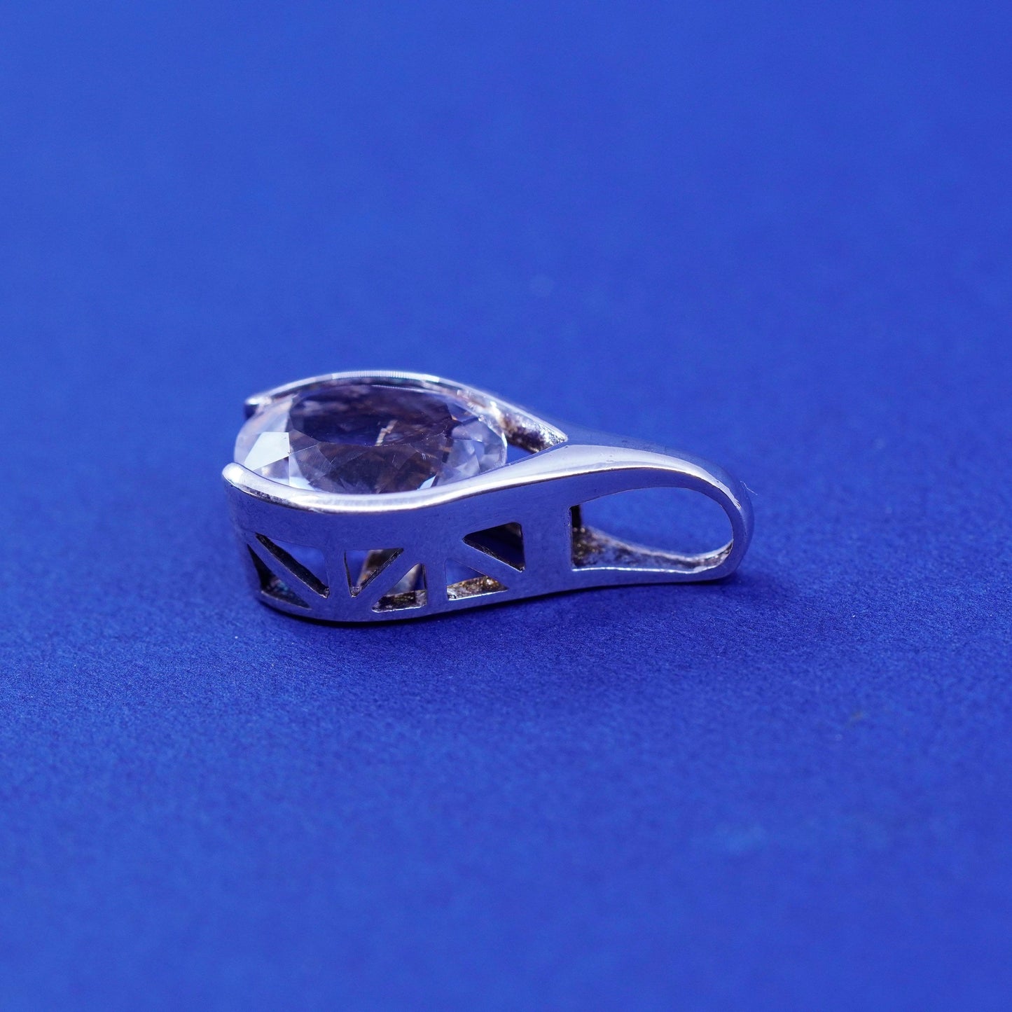 vintage Sterling 925 silver handmade teardrop pendant with cz