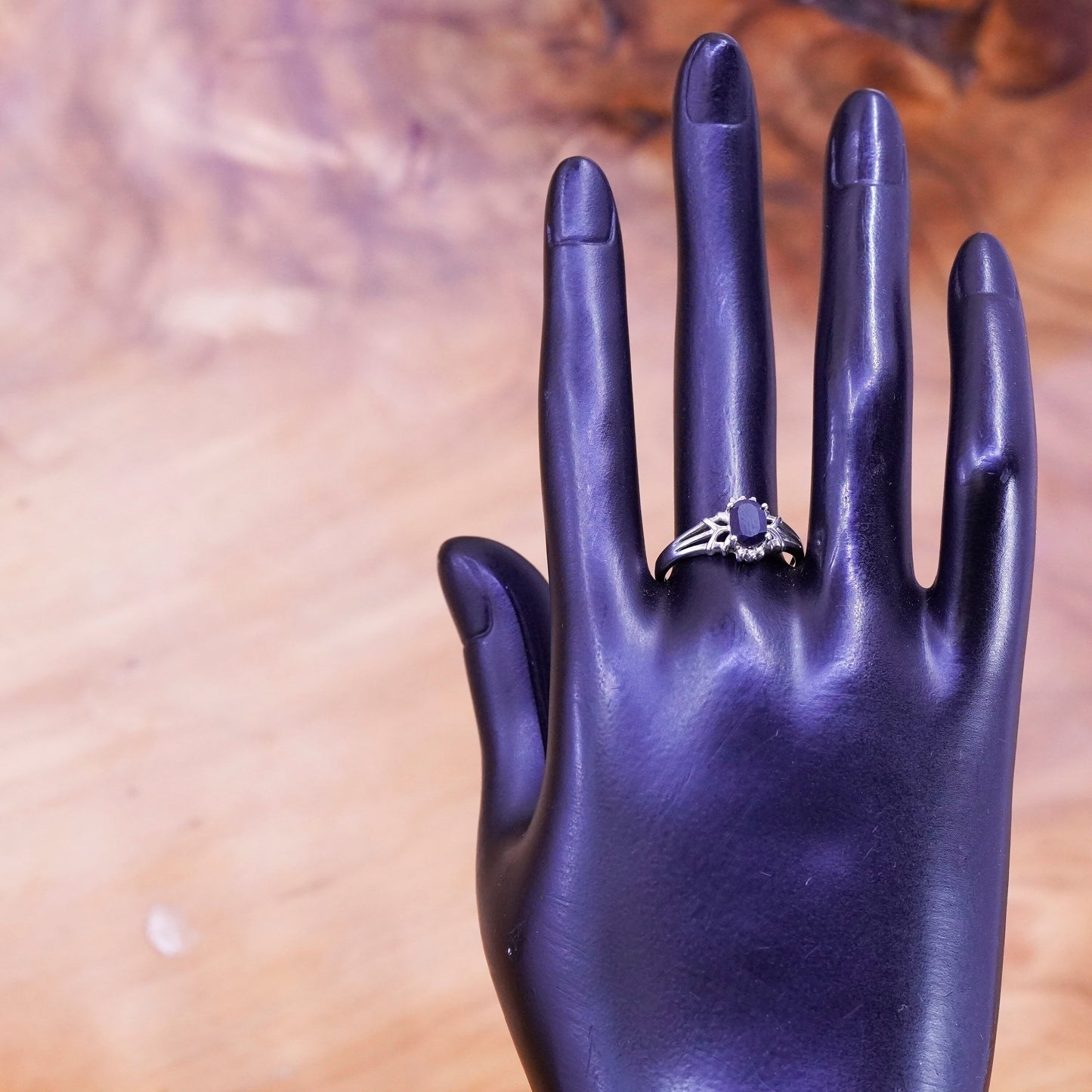 Size 8, vintage Sterling 925 silver handmade ring with sapphire