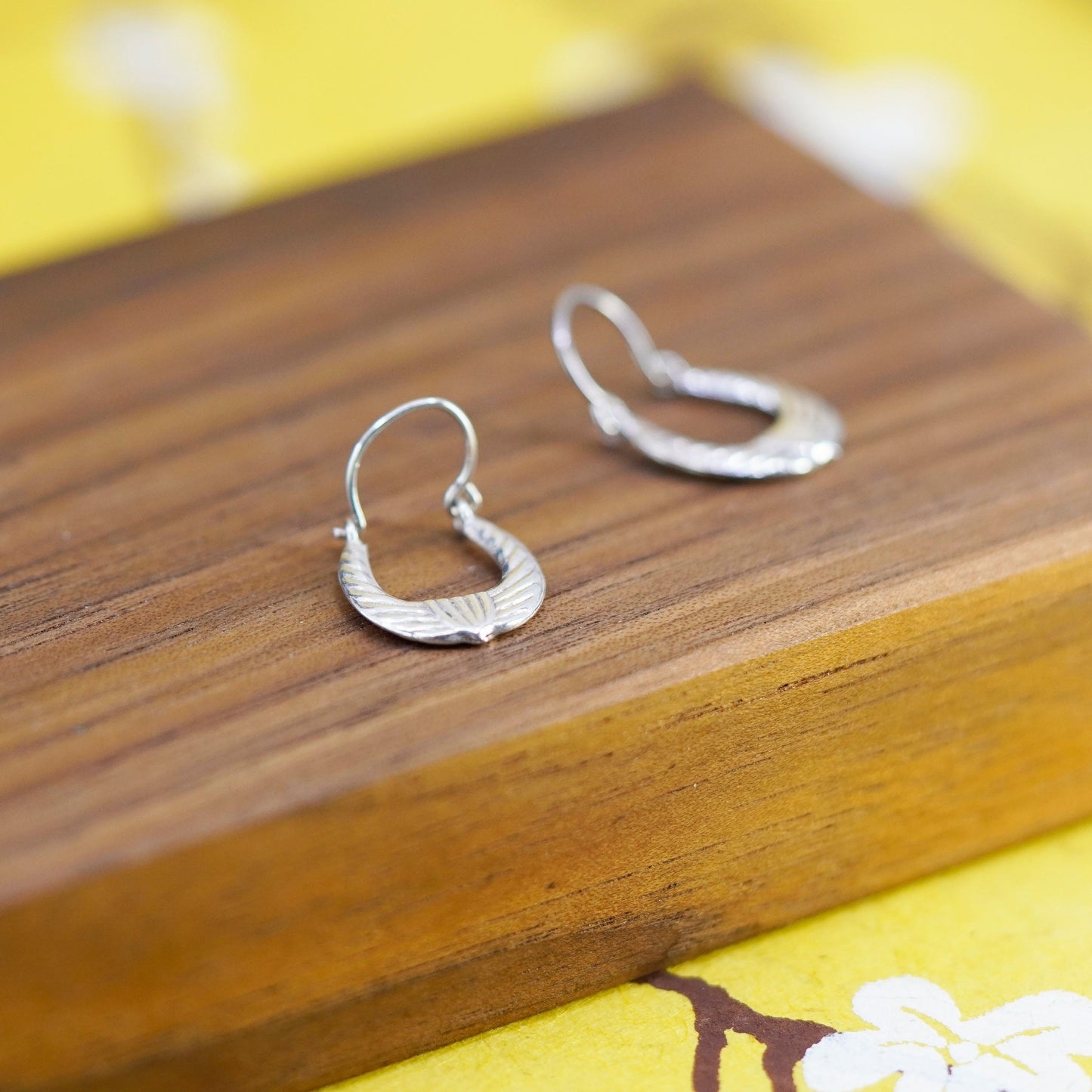 0.5”, vintage Sterling silver huggie earrings, textured 925 hoops