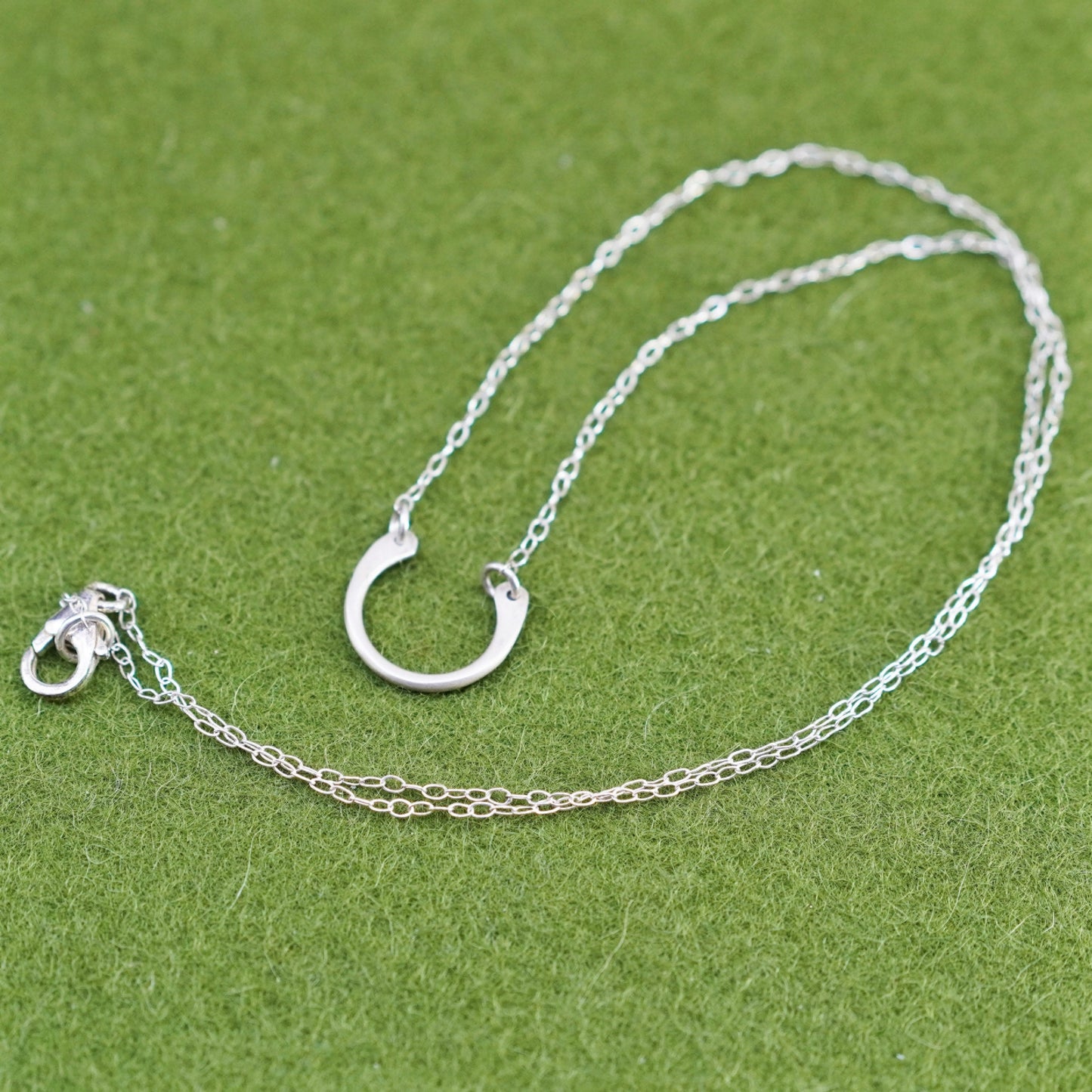 16” Sterling 925 silver handmade necklace, circle chain with horseshoe pendant