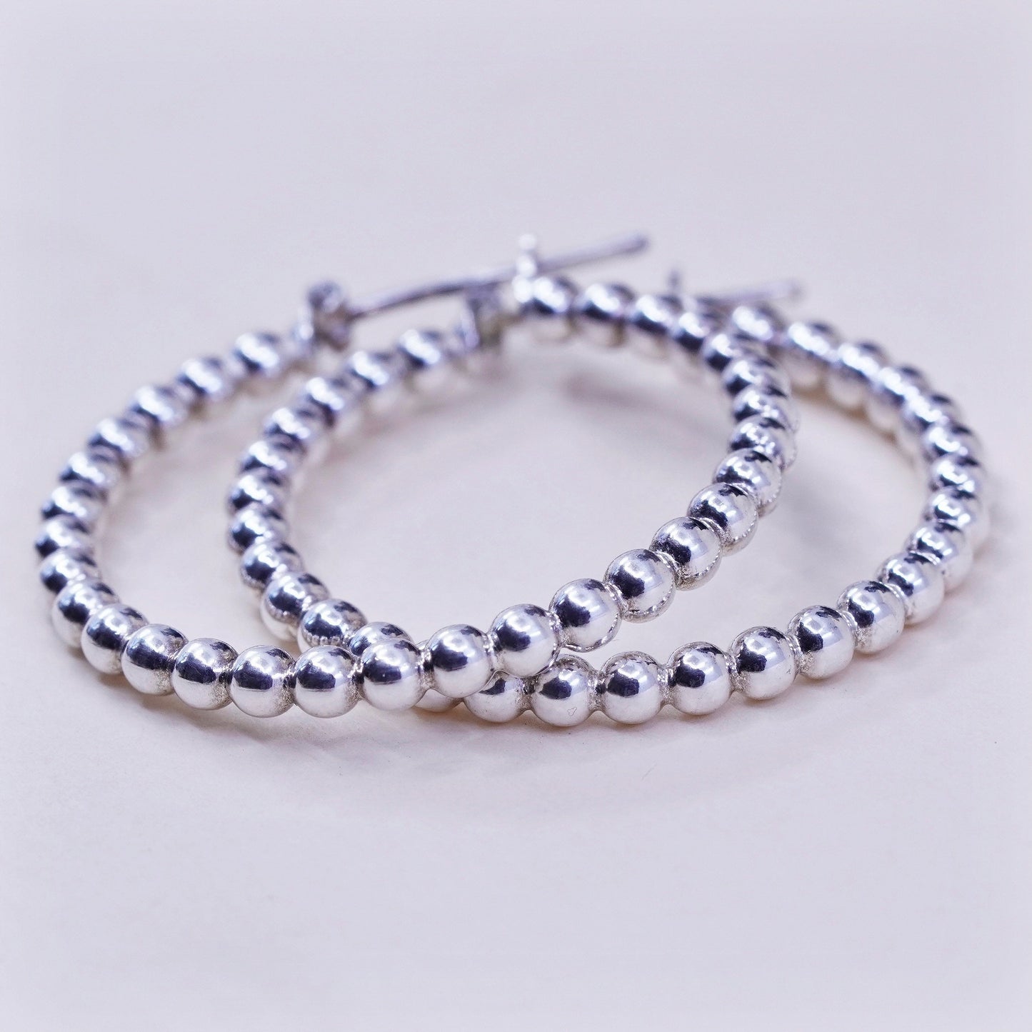 1.25”, vtg sterling 925 silver loop earrings, minimalist primitive bead hoops