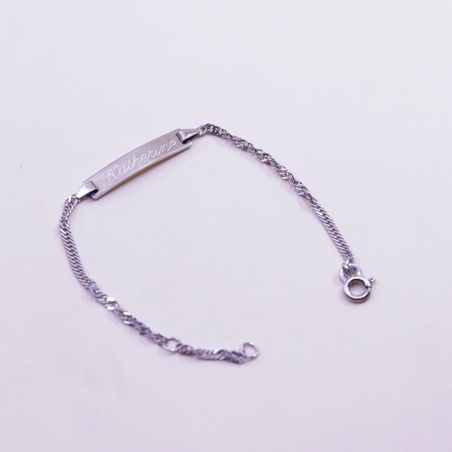 5.5+0.5”, sterling silver bracelet, 925 twisted curb chain name “Katherine” tag